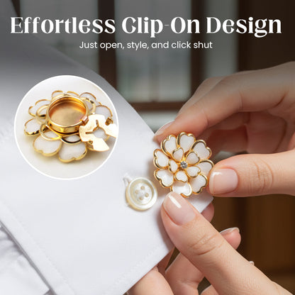 Chic Rhinestone Floral Cufflink & Brooch