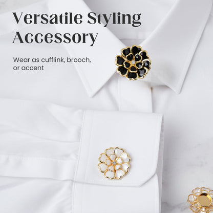 Chic Rhinestone Floral Cufflink & Brooch