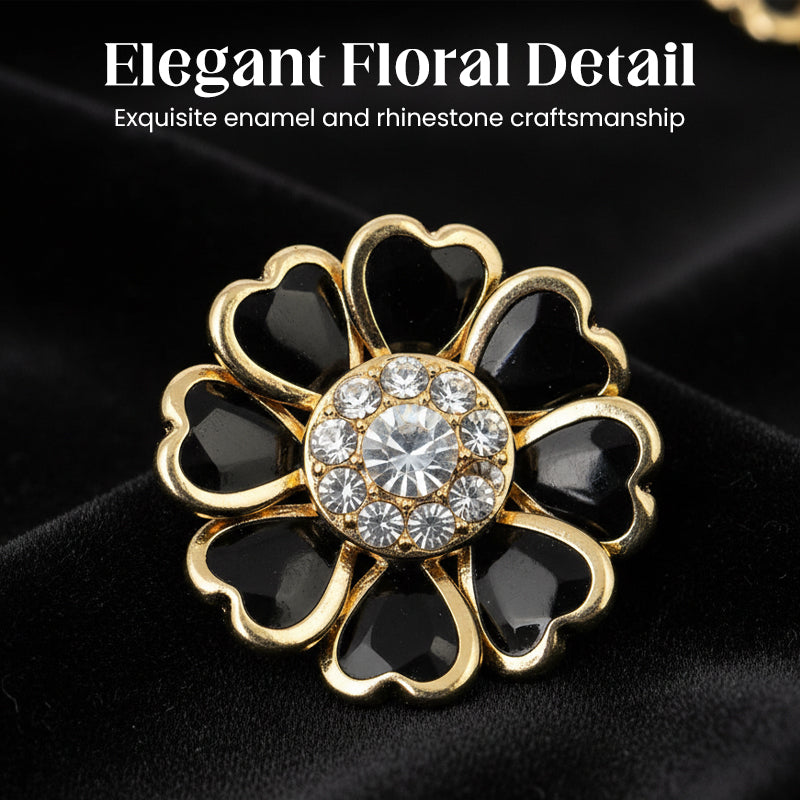 Chic Rhinestone Floral Cufflink & Brooch