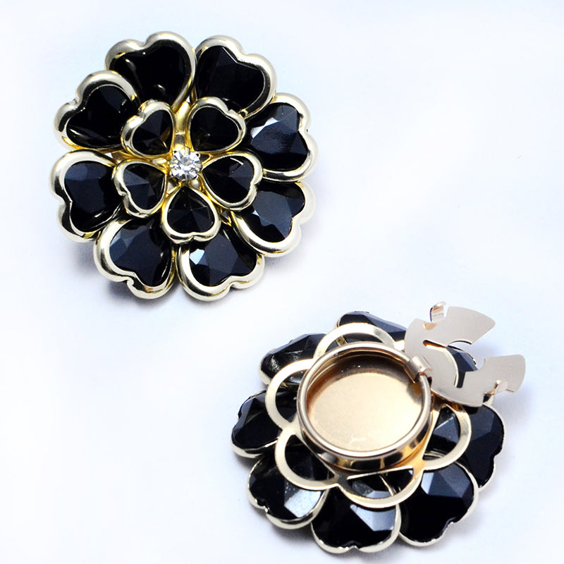 Chic Rhinestone Floral Cufflink & Brooch