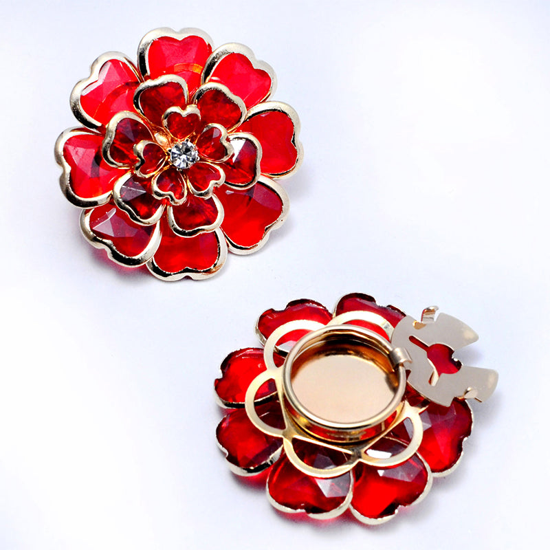Chic Rhinestone Floral Cufflink & Brooch