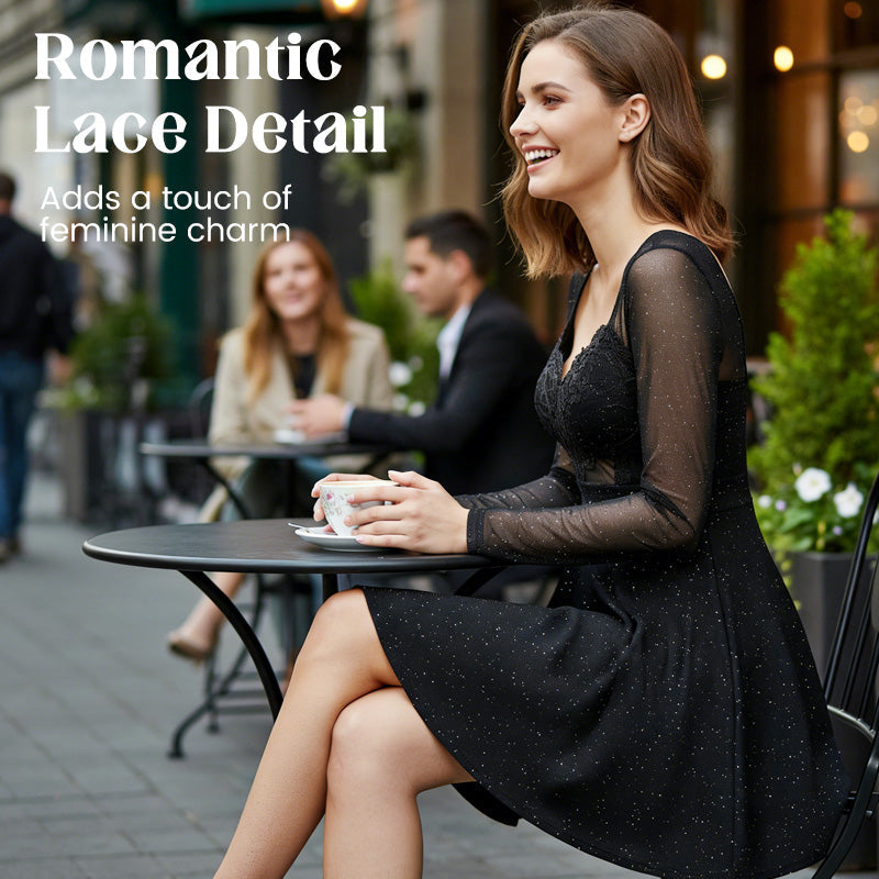 Starry Night Sparkle Party Dress with Lace Bodice