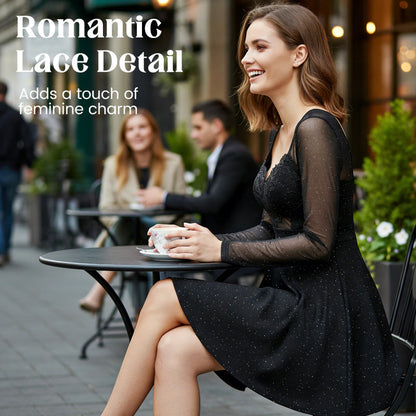 Starry Night Sparkle Party Dress with Lace Bodice