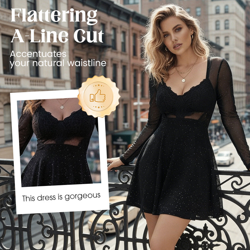 Starry Night Sparkle Party Dress with Lace Bodice