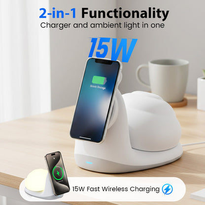 15W Snail-Shaped Magnetic Wireless Charging Station with Night Light