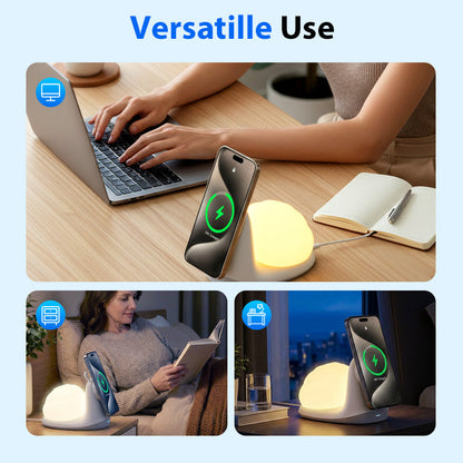 15W Snail-Shaped Magnetic Wireless Charging Station with Night Light