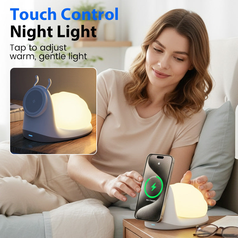 15W Snail-Shaped Magnetic Wireless Charging Station with Night Light