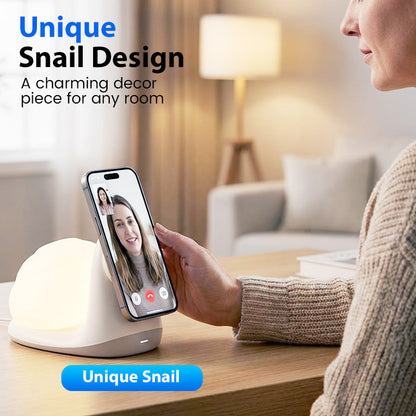 15W Snail-Shaped Magnetic Wireless Charging Station with Night Light
