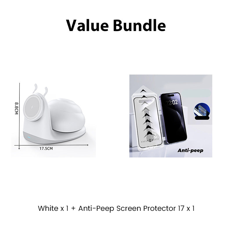 15W Snail-Shaped Magnetic Wireless Charging Station with Night Light