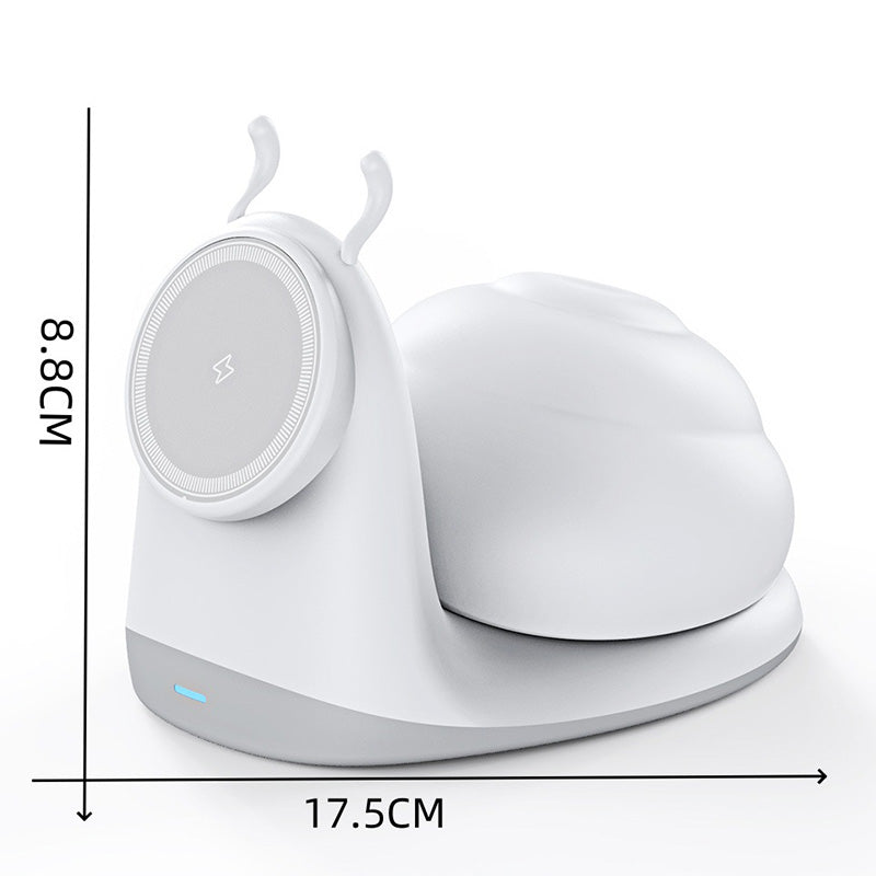 15W Snail-Shaped Magnetic Wireless Charging Station with Night Light