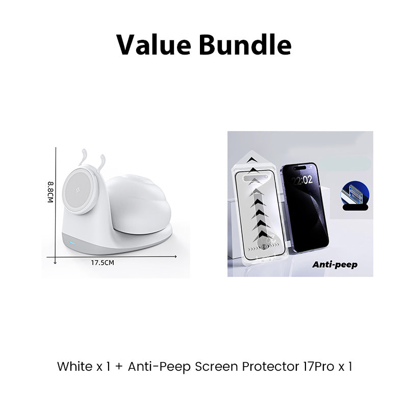 15W Snail-Shaped Magnetic Wireless Charging Station with Night Light