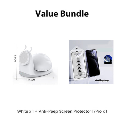 15W Snail-Shaped Magnetic Wireless Charging Station with Night Light