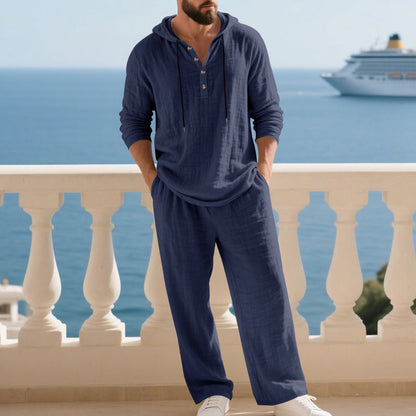 👕 60% OFF! 👖Men's Hooded Casual Loose Top & Pants 2-Piece Set🍂