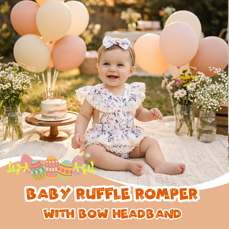 Baby Ruffle Romper with Bow Headband