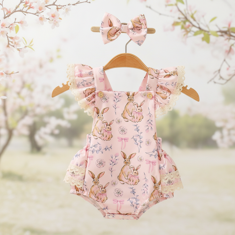 Baby Ruffle Romper with Bow Headband