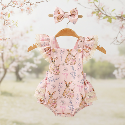 Baby Ruffle Romper with Bow Headband