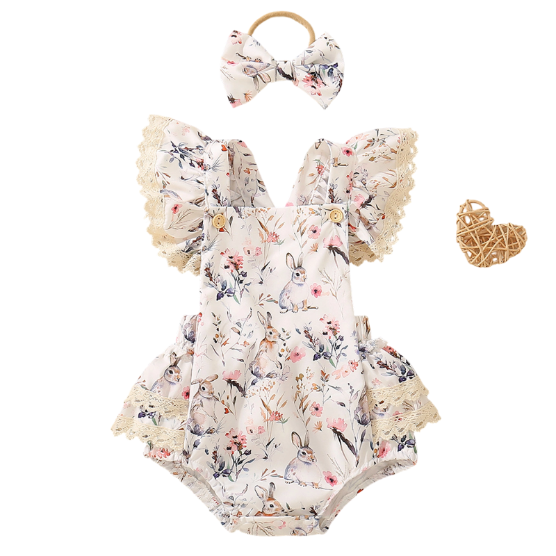 Baby Ruffle Romper with Bow Headband