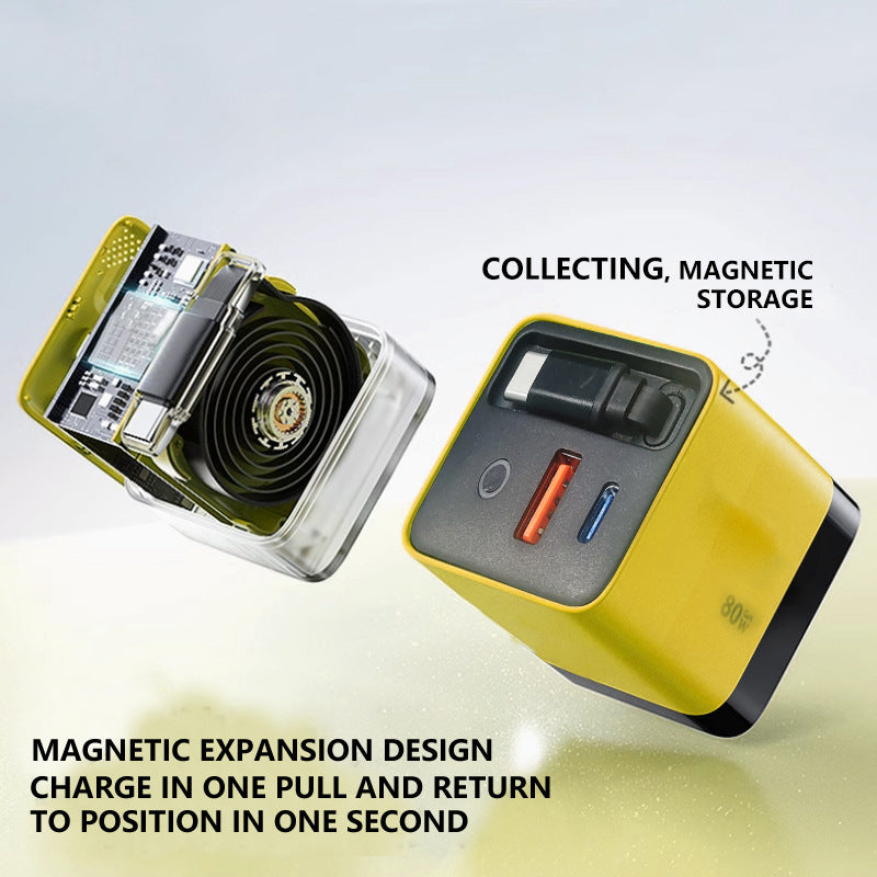 ⚡📱Multiport 65W PD Wall Charger | Built‑in Retractable Type‑C Cable