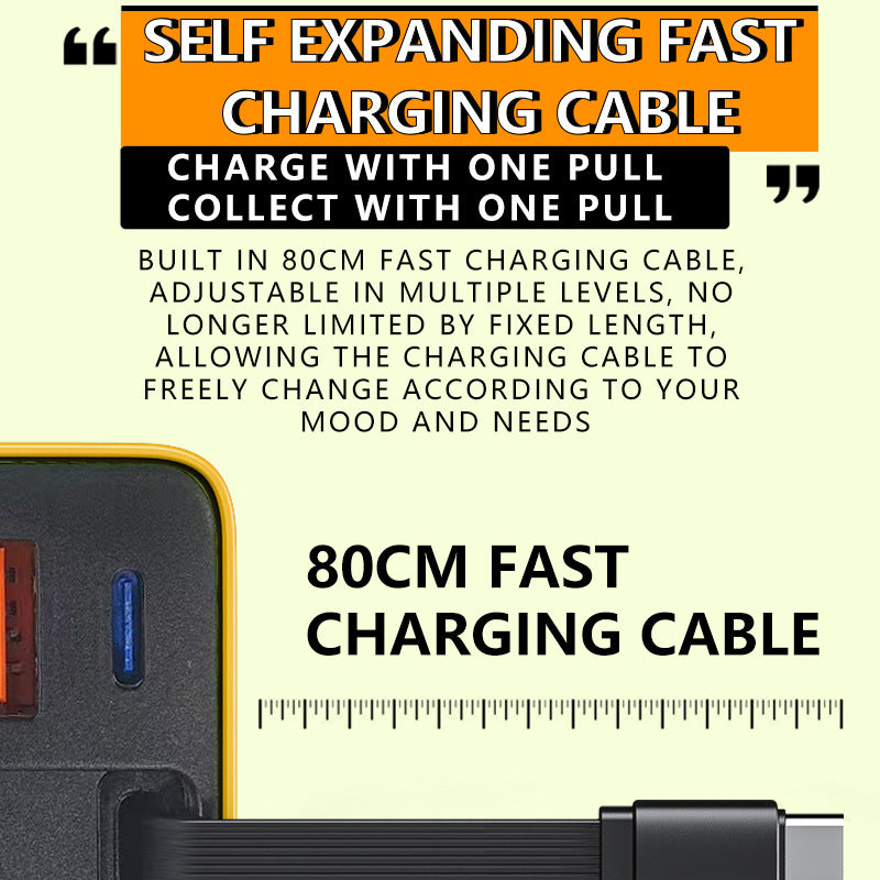 ⚡📱Multiport 65W PD Wall Charger | Built‑in Retractable Type‑C Cable