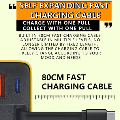⚡📱Multiport 65W PD Wall Charger | Built‑in Retractable Type‑C Cable