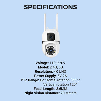 🔍🔍360° Pan & Tilt 4K Dual Lens Security Camera – Outdoor WiFi Surveillance Camera