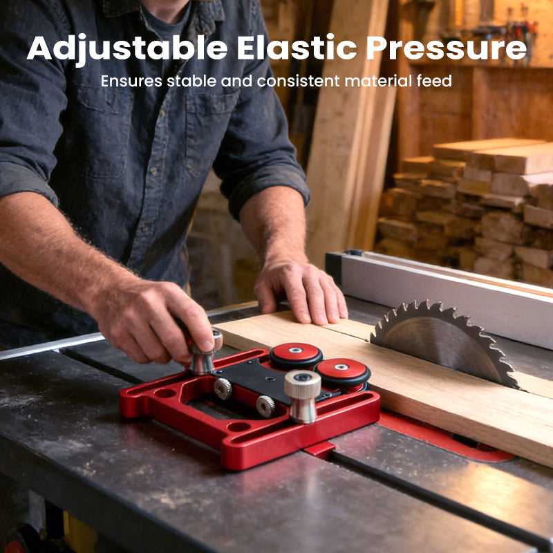 Adjustable Dual-Roller Feed Guide for Table Saw