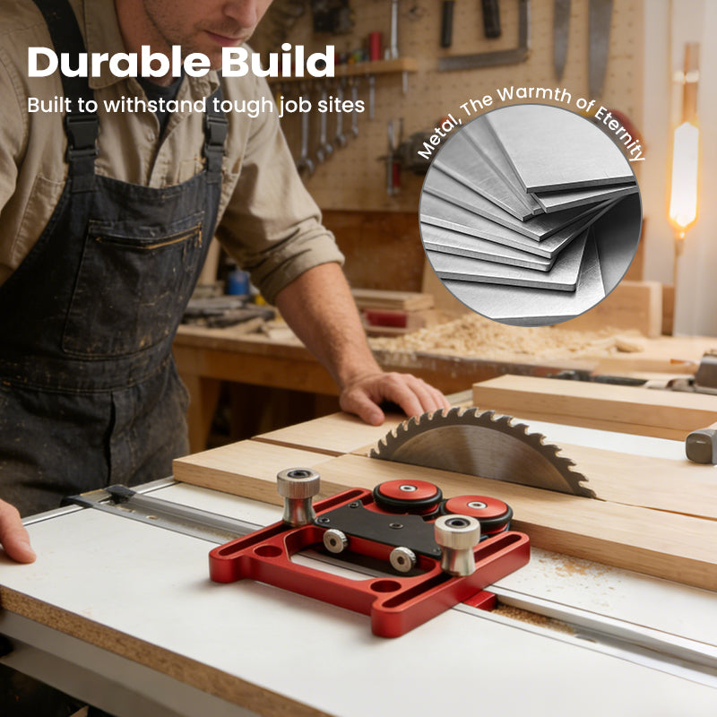 Adjustable Dual-Roller Feed Guide for Table Saw