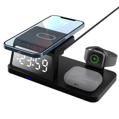 4-in-1 Fast-Charging Wireless Charging Station With Clock