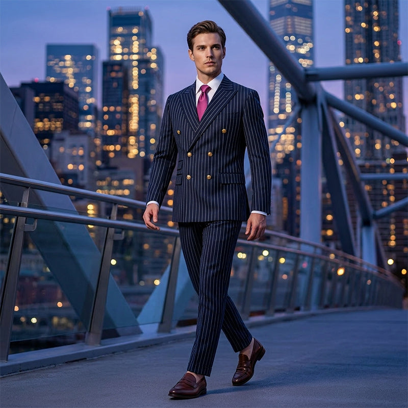 Men's Double-Breasted Pinstripe Suit Set