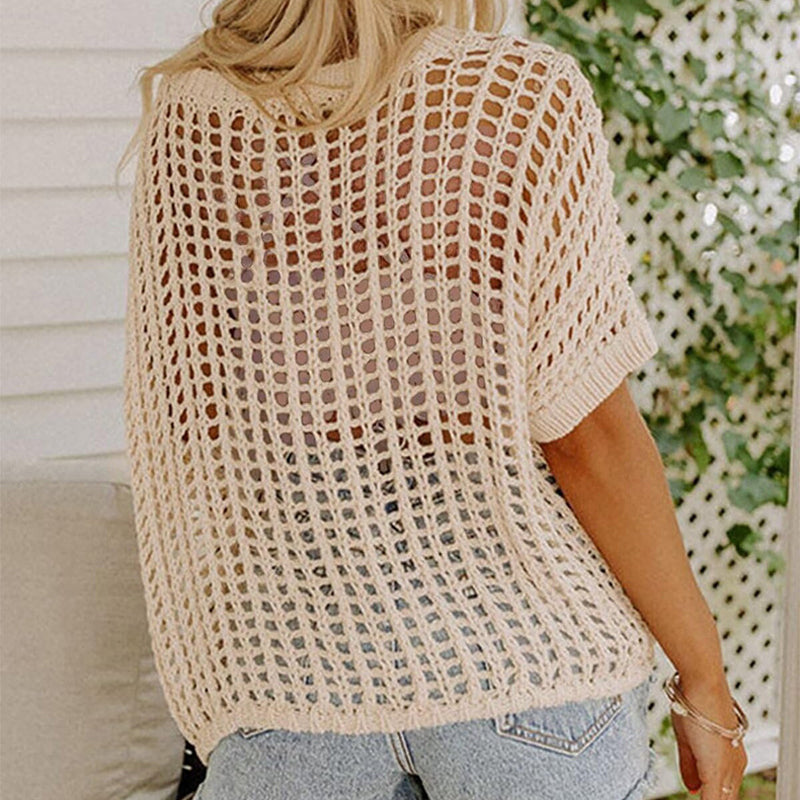 Casual 3/4 Sleeve Mesh Knit Top