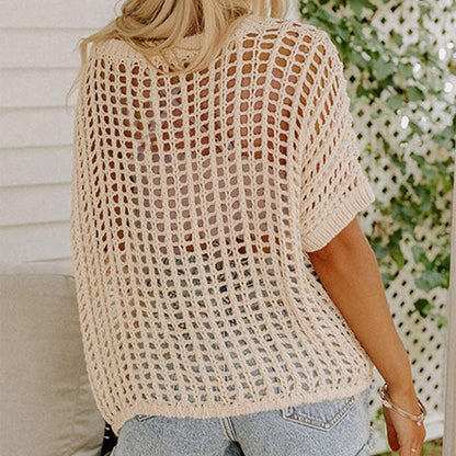 Casual 3/4 Sleeve Mesh Knit Top