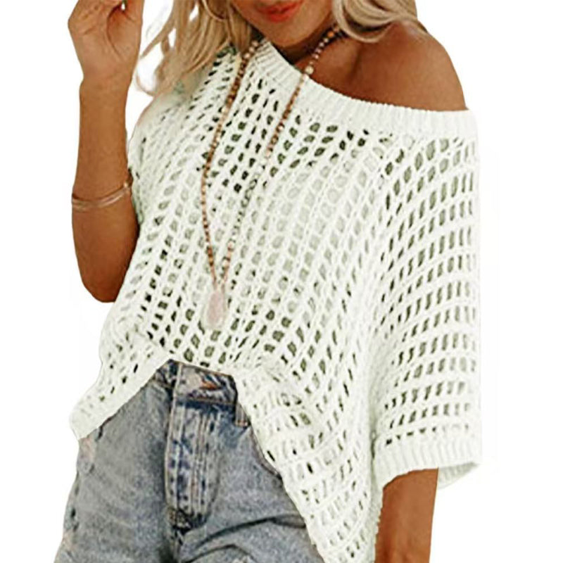 Casual 3/4 Sleeve Mesh Knit Top