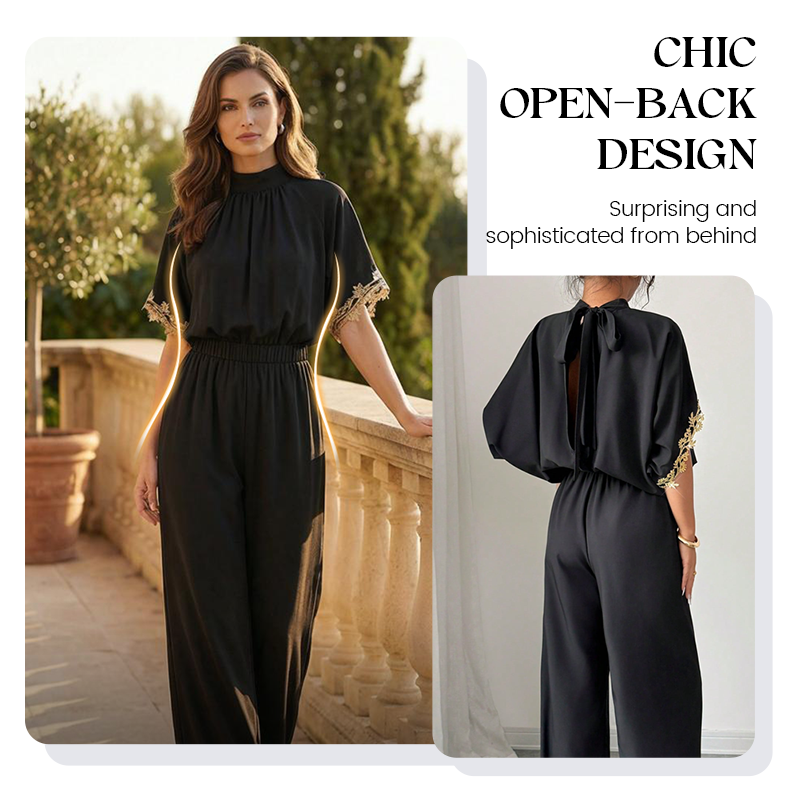 Women's Elegant Mock-Neck Half-Sleeve Jumpsuit