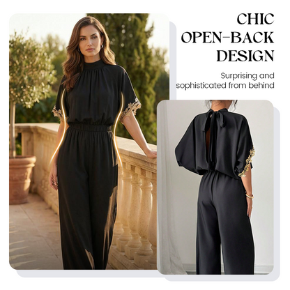 Women's Elegant Mock-Neck Half-Sleeve Jumpsuit
