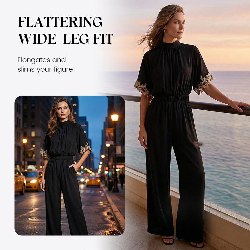Women's Elegant Mock-Neck Half-Sleeve Jumpsuit