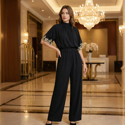 Women's Elegant Mock-Neck Half-Sleeve Jumpsuit