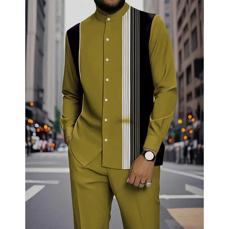 Men's Striped Shirt & Pants 2-Piece Set