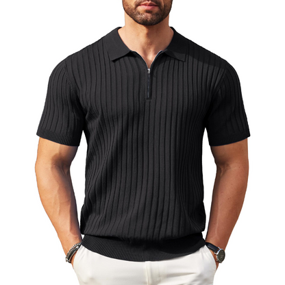 Men's Short Sleeve Ribbed Knit Zip-Up Shirt
