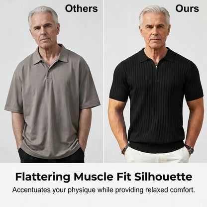 Men's Short Sleeve Ribbed Knit Zip-Up Shirt
