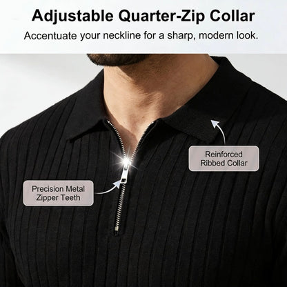 Men's Short Sleeve Ribbed Knit Zip-Up Shirt