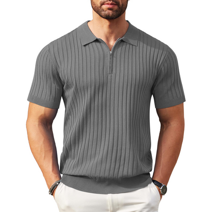 Men's Short Sleeve Ribbed Knit Zip-Up Shirt