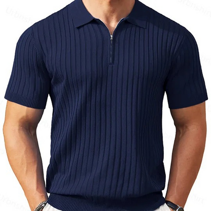 Men's Short Sleeve Ribbed Knit Zip-Up Shirt