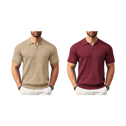 Men's Short Sleeve Ribbed Knit Zip-Up Shirt