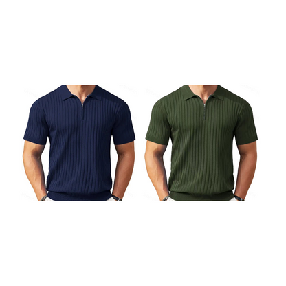 Men's Short Sleeve Ribbed Knit Zip-Up Shirt