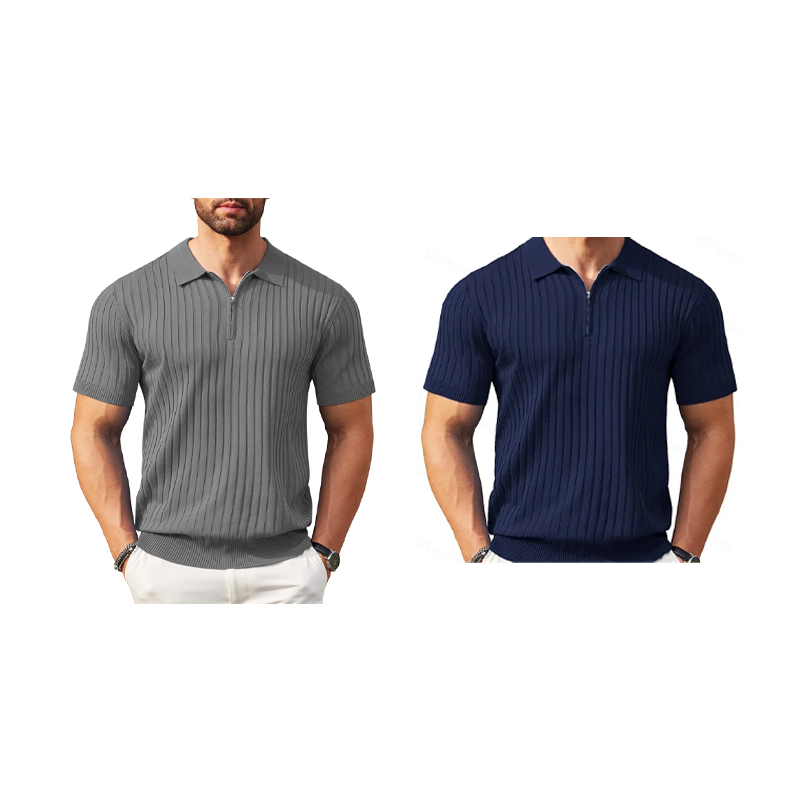 Men's Short Sleeve Ribbed Knit Zip-Up Shirt