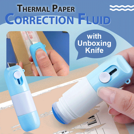 📢📢50% OFF !! ⏰🔪 Thermal Paper Correction Fluid with Unboxing Knife – 2-in-1 ✨