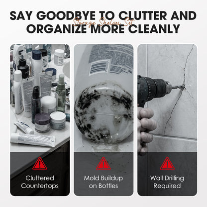 💥LAST DAY SALE 50%OFF💥No-Drill Bathroom Shelf Set 🧴🛁 – Rustproof Carbon Steel, Quick-Drain, Modular Storage