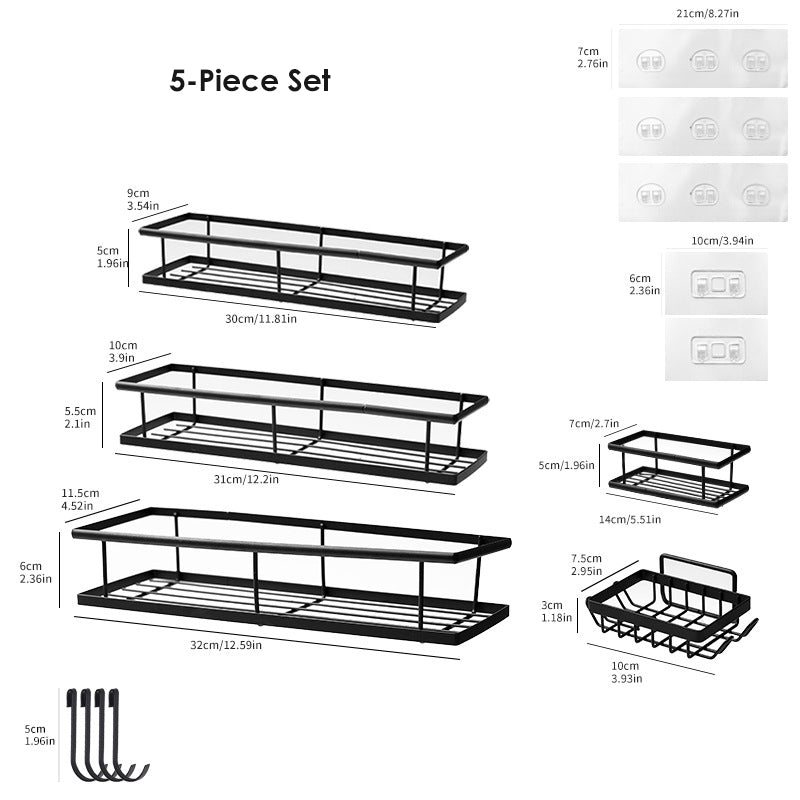 💥LAST DAY SALE 50%OFF💥No-Drill Bathroom Shelf Set 🧴🛁 – Rustproof Carbon Steel, Quick-Drain, Modular Storage