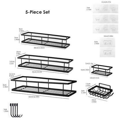 💥LAST DAY SALE 50%OFF💥No-Drill Bathroom Shelf Set 🧴🛁 – Rustproof Carbon Steel, Quick-Drain, Modular Storage