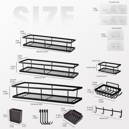 💥LAST DAY SALE 50%OFF💥No-Drill Bathroom Shelf Set 🧴🛁 – Rustproof Carbon Steel, Quick-Drain, Modular Storage